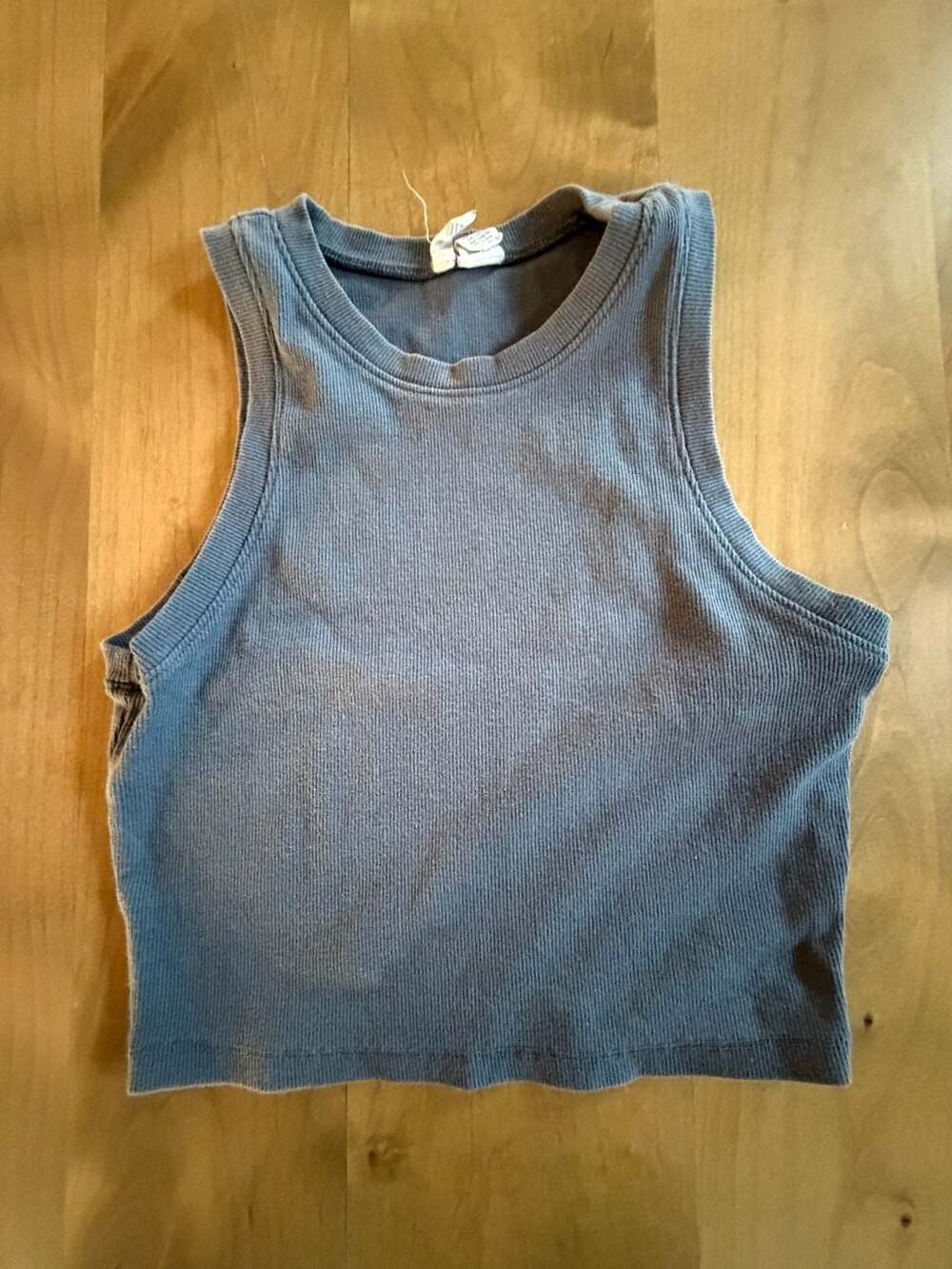 Tillys Ribbed High Neck Crop Tank Top Gray